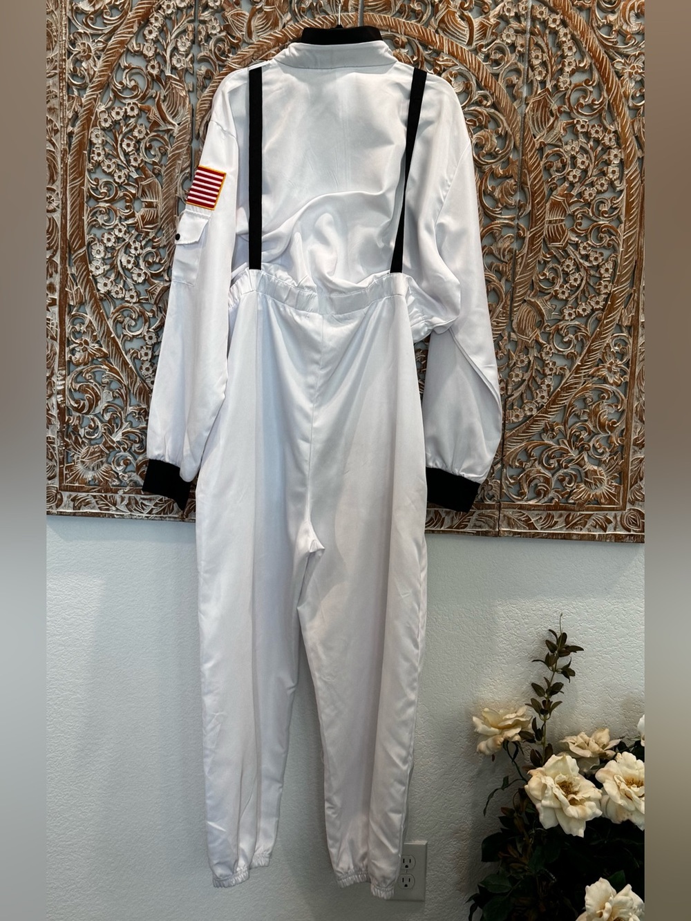 Spirit NASA Astronaut Costume, White Jumpsuit w/ Black Trim & Patches - Picture 3 of 16